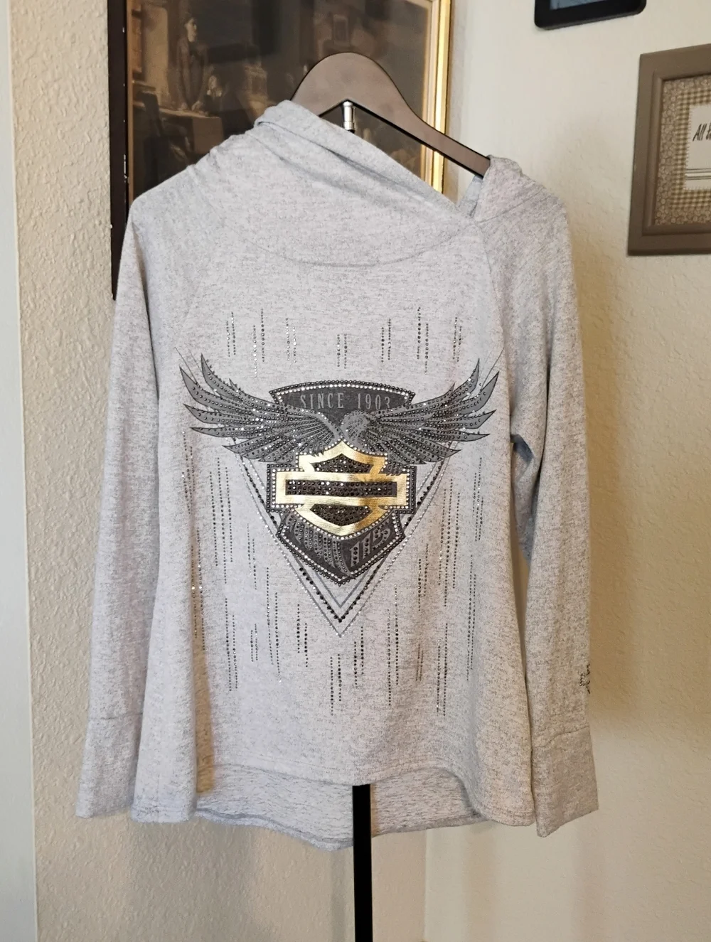 Harley-Davidson 115th Anniversary Women's M Hooded Cowl Neck Long Sleeve Shirt - Picture 1 of 9